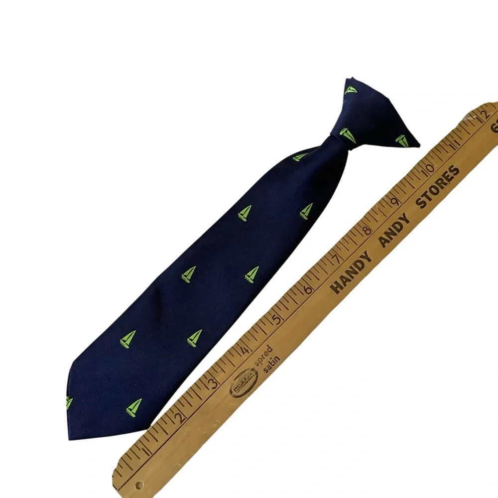 Navy Tie with Green Sailboat Pattern